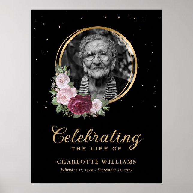 Custom Floral Celebration of Life Funeral Sign (Front)