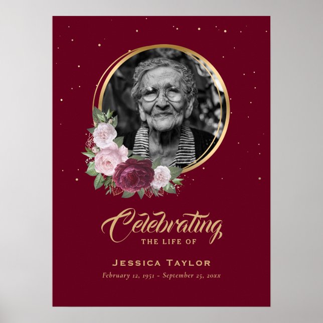 Custom Floral Celebration of Life Funeral Sign (Front)
