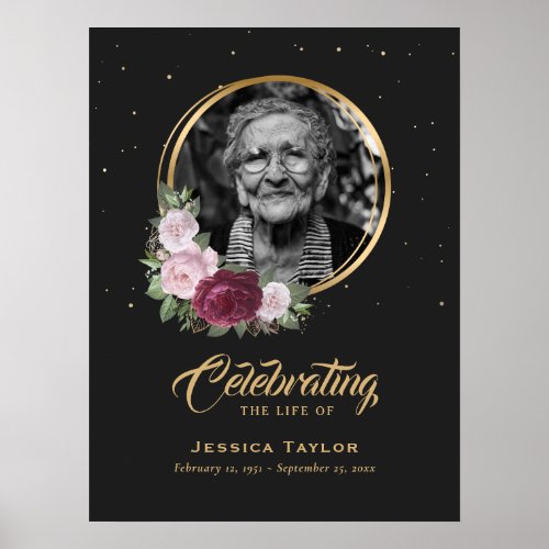 Custom Floral Celebration of Life Funeral Sign