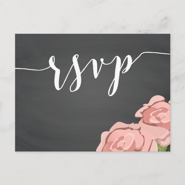 Custom Floral Chalkboard Wedding RSVP Postcards (Front)
