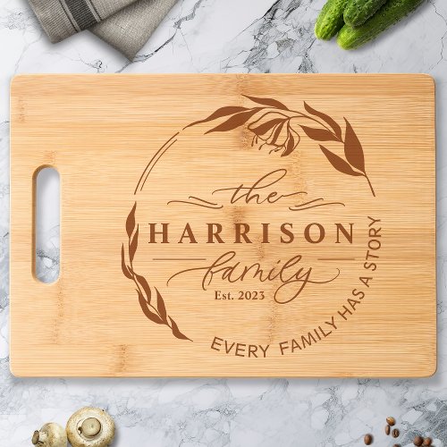 Custom Floral Circle Family Name Year Established Cutting Board