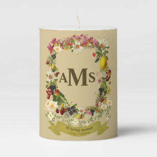 Custom Floral Crest Funeral Pillar Candle