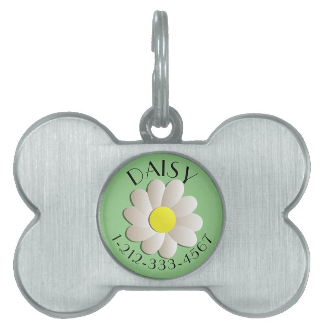 CUSTOM FLORAL DAISY  IDENTIFICATION DOG TAG GREEN (Front)