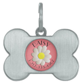 CUSTOM FLORAL DAISY  IDENTIFICATION DOG TAG PINK