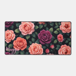 Custom Floral Desk Mat with Name Moody Aesthetic
