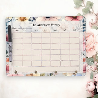 Custom Floral Dry Erase Calendar Board