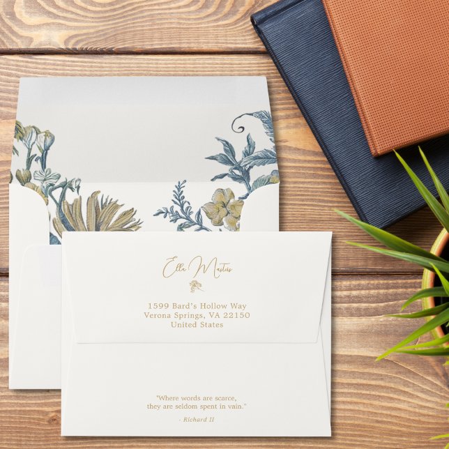 Custom Floral Elegant Script Classy Quote Blue  Envelope (Creator Uploaded)