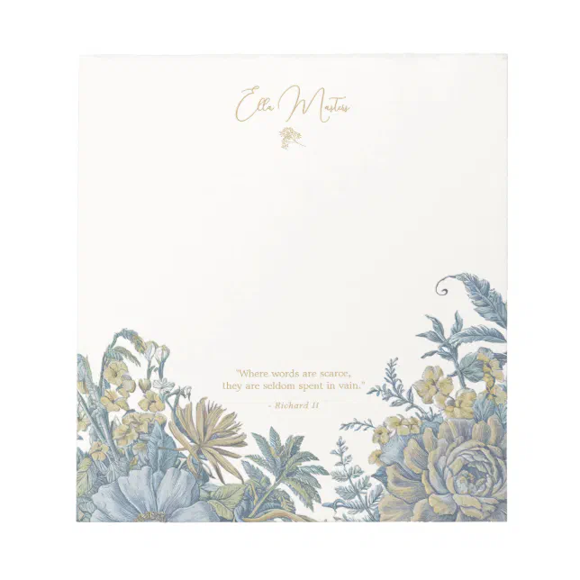 Custom Floral Elegant Script Quote Chic Blue Notepad