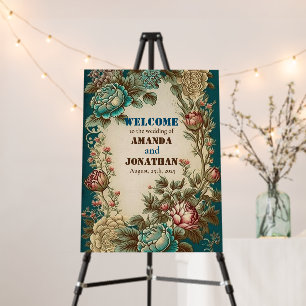 Custom Floral Emerald Green Wedding Welcome Sign