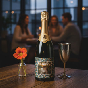 Custom Floral Engagement Photo Champagne  Sparkling Wine Label