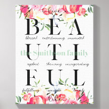 Custom Floral Family Beautiful Life Wall Art