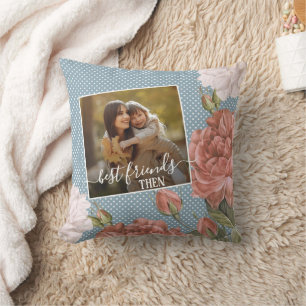 Custom Floral Family Friendship Now Then Picture Throw Pillow