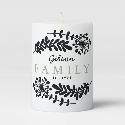 Custom Floral Family Name Gift Pillar Candle