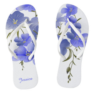 Custom Floral Flip Flops with Blue Flowers
