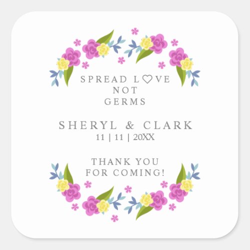 Custom Floral Garland Wedding Sanitizer Gel Square Sticker