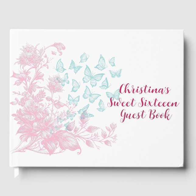 Custom Floral Girly Sweet Sixteen Keepsake Guest Book (Front)