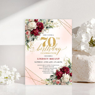 Custom floral gold 70th birthday celebration desig invitation
