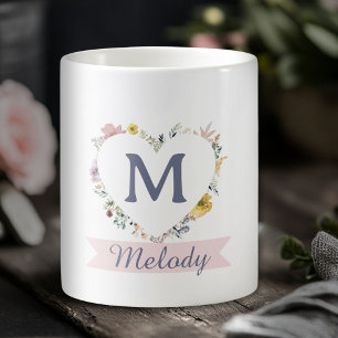 Custom Floral Heart Monogram/Name Coffee Mug