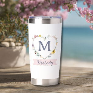 Custom Floral Heart Monogram/Name Insulated Tumbler