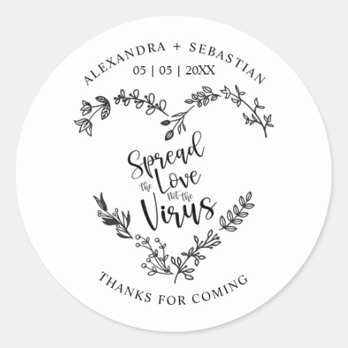 Custom Floral Heart Wreath Wedding Sanitizer Gel Classic Round Sticker