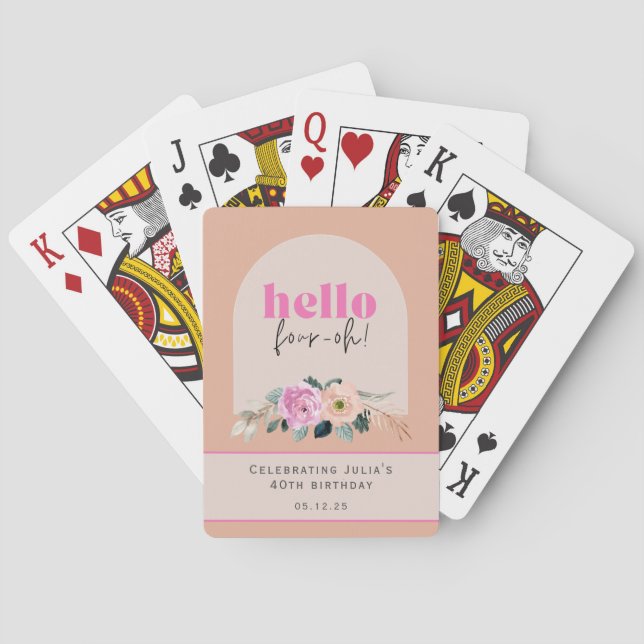 Custom floral "hello four-oh" retro dusty rose poker cards (Back)