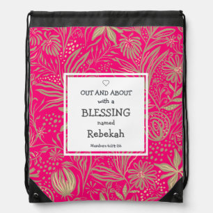 Custom Floral Hot Pink BLESSING Baby Travel Drawstring Bag