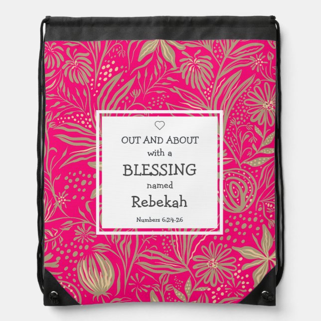 Custom Floral Hot Pink BLESSING Baby Travel Drawstring Bag (Front)
