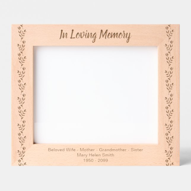 Custom Floral In Loving Memory Keepsake Memorial Engraved Frames (Front)