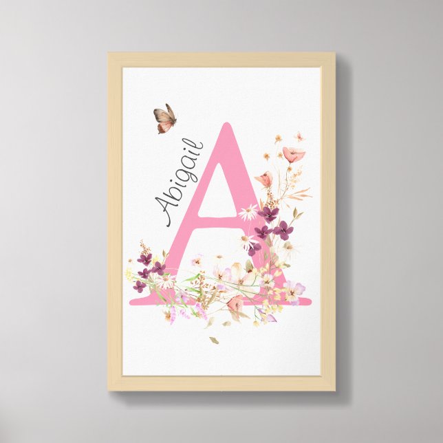 Custom Floral Initial Print Letter A Nursery Room (Framed Front)