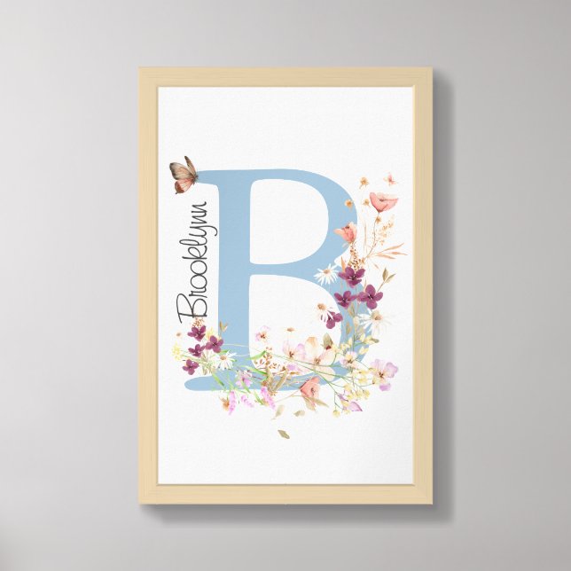 Custom Floral Initial Print Letter B Nursery Room (Framed Front)