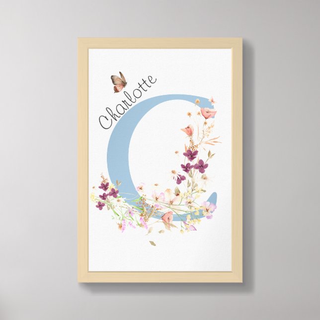 Custom Floral Initial Print Letter C Nursery Room (Framed Front)