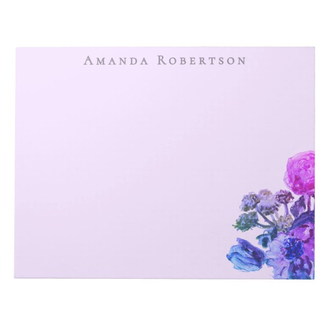 Custom Floral Lavender Watercolor Pink Blue Flower Notepad (Front)
