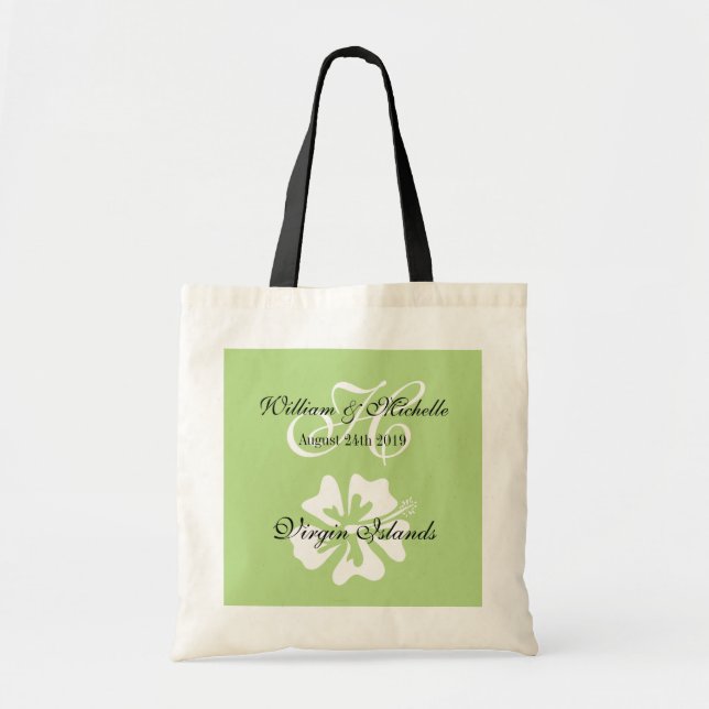 Custom floral logo destination wedding tote bag (Front)