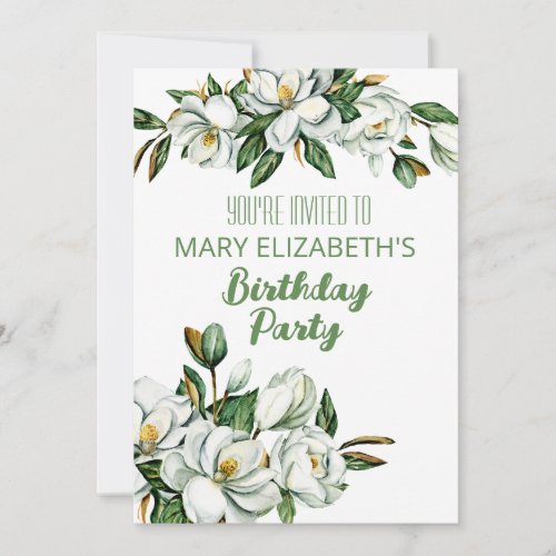 Custom Floral Magnolia Greenery BIrthday Party Invitation
