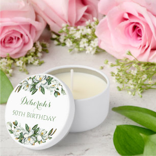 Custom Floral Magnolia Greenery BIrthday Party Mini Candle Favors
