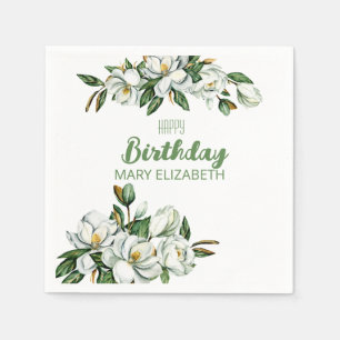 Custom Floral Magnolia Greenery BIrthday Party Napkins