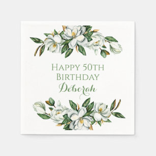 Custom Floral Magnolia Greenery BIrthday Party Napkins