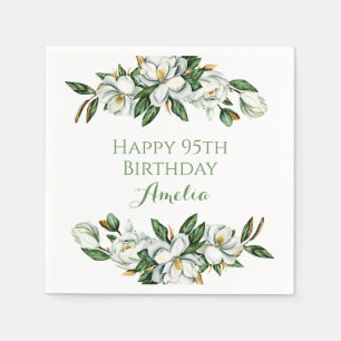 Custom Floral Magnolia Greenery BIrthday Party Napkins