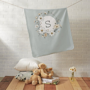 Custom Floral Monogram Baby Girl Boho Sage Green Baby Blanket