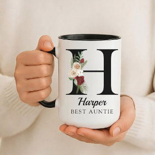 Custom Floral Monogram Mug Gift for Aunt Mom Nurse