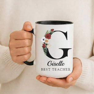 Custom Floral Monogram Mug Gift for Best Teacher