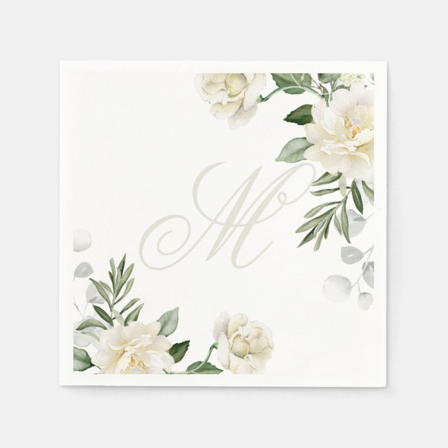 Custom Floral Monogram  Napkins (Front)