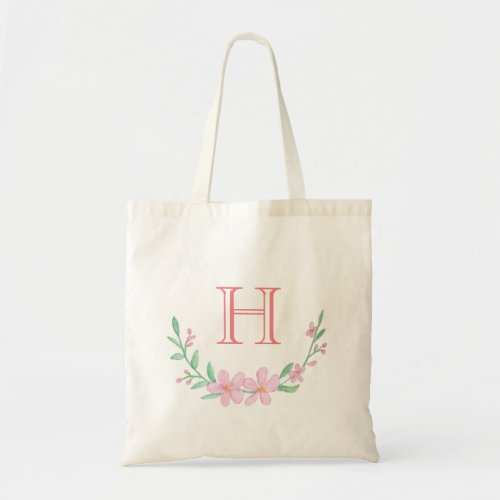 Custom Floral Monogram Personalized with initial  Tote Bag