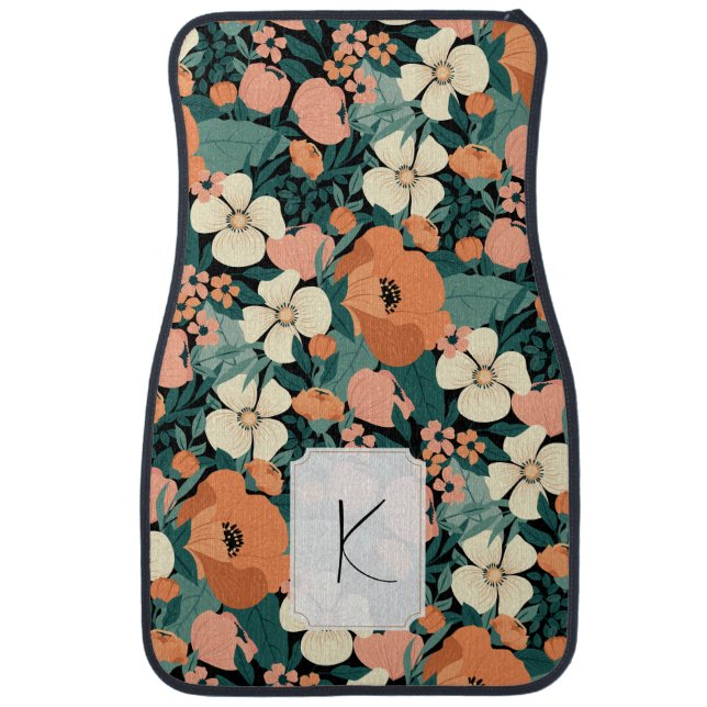 Custom Floral Monogrammed  Car Floor Mat (Front)