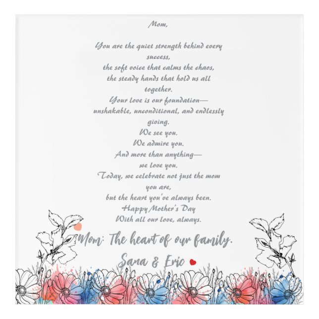 Custom Floral Mother's Day Gift Acrylic Print (Front)