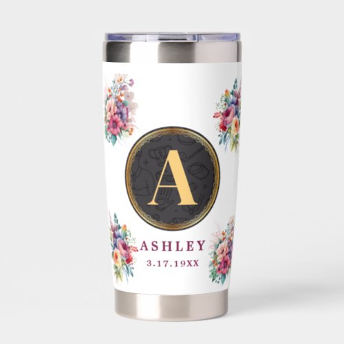 Custom Floral Name Monogram Mothers Day Gift Insulated Tumbler