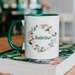 Custom Floral Name Mug | Gifts for Bridesmaids<br><div class="desc">Personalized template mug for bridesmaids and maid of honor. Features light pink florals,  cotton,  and leaves in watercolor.</div>