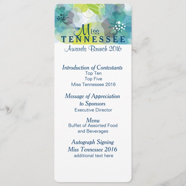 Custom Floral Pageant Awards Brunch Program Card 2 (Front)