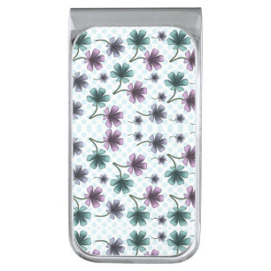 Custom floral Pattern Blanket Silver Finish Money Clip