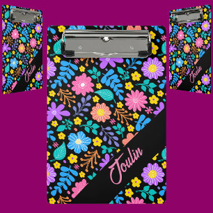 Custom Floral Pattern Modern Monogram Colorful Mini Clipboard